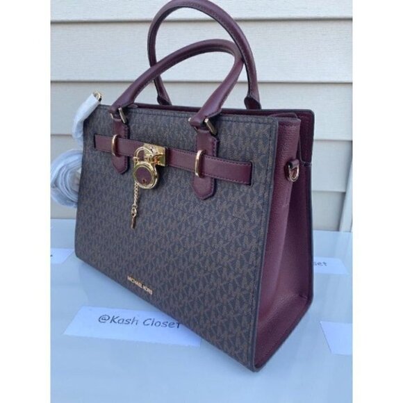 Michael Kors MK Hamilton Medium Satchel Tote Bag - Merlot - Picture 4 of 11